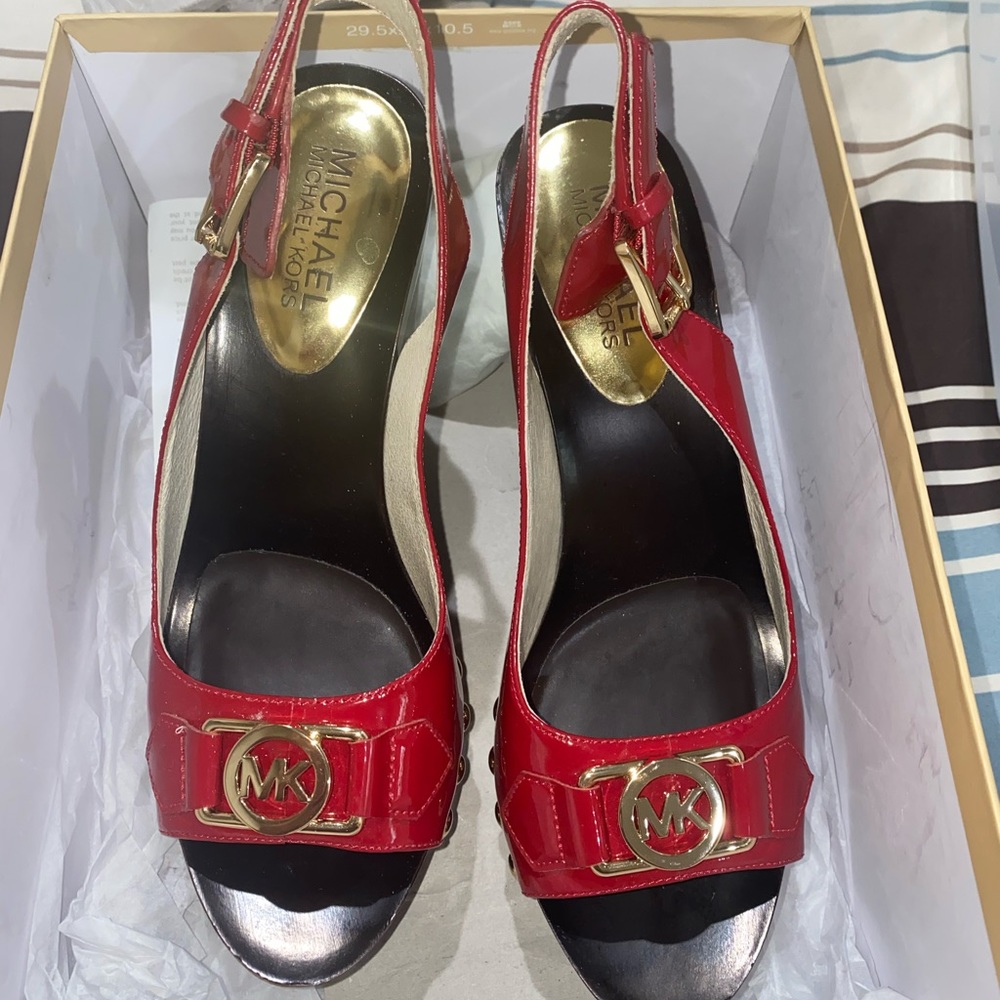Michaels Kors | Mandarin Leather Charm Sling Michael Kors Wedges - Heels NEW